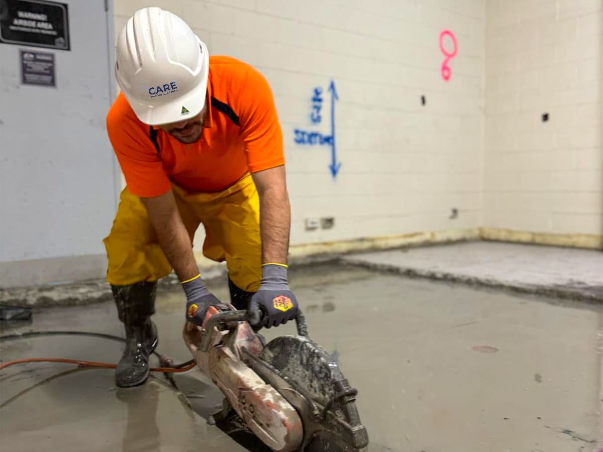 Core hole cut cleanly through a concrete slab